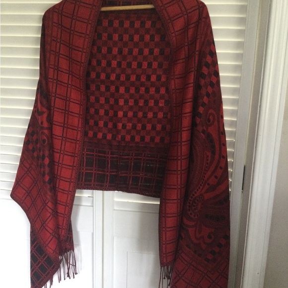 Pashmina Red/Black Scarf/Wrap - Picture 7 of 9